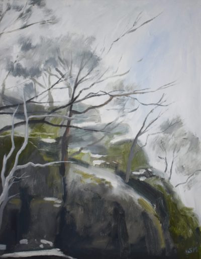 Susan Murphy, Clinging to the Edge., Mt Buffalo, Victorian High Country, oil on board, 550 x 450mm framed size SOLD